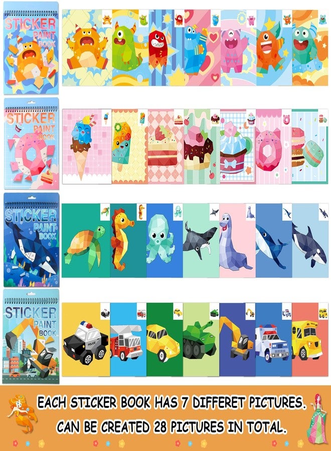 TPQKA 4 PCS Sticker by Number Sticker Paint Books for Kids Boys Girls Ages 4-8 Ocean Vehicles Desserts Monster Stickers Party Favors Road Plane Travel Activity Book Toy Gifts - Image 3